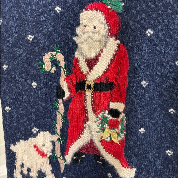 Vintage womens Christmas Sweater - Santa and Lamb - Beaded - Small/medium - Picture 2 of 5